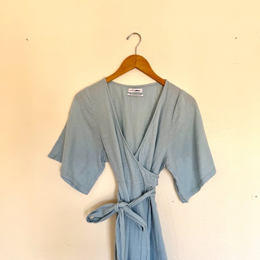 Urban Outfitters Baby Blue Cotton Wrap Dress Medium with Pockets